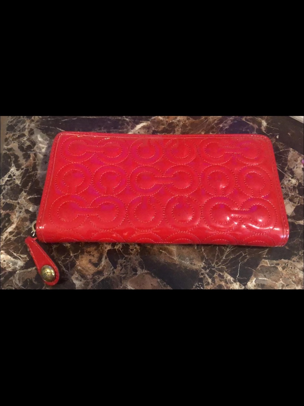 Coach Red Quilted Patent Zip Around Wallet